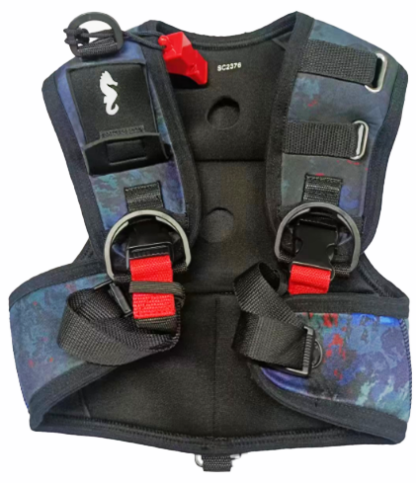 Black weight vest with red whistle